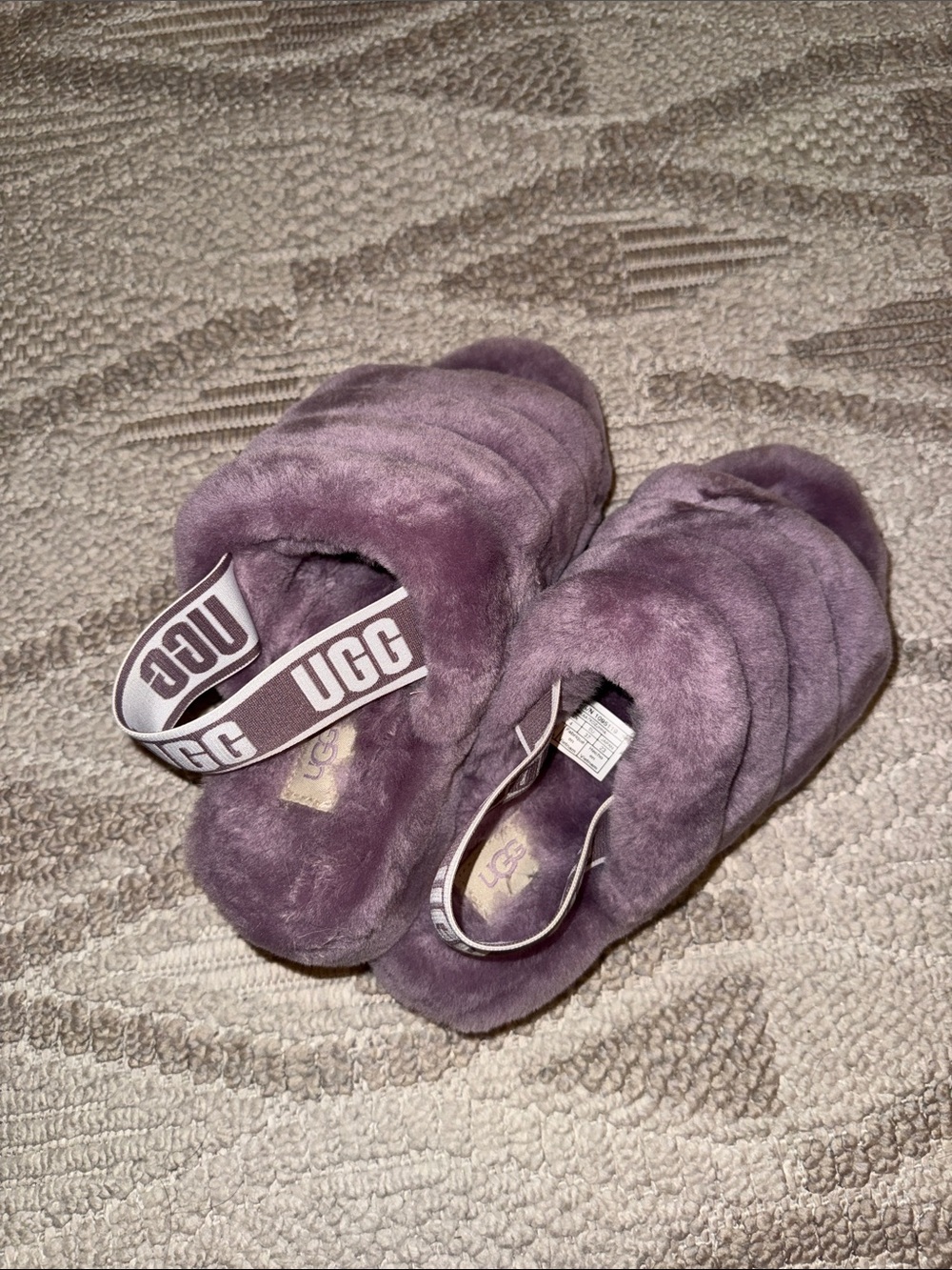 UGG Women's Lavender Plush Slide Slippers with Branded Strap